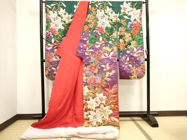 平和屋本店●色打掛 お引きずり 和装 婚礼 結婚式 花嫁 神社挙式 唐織 花鳥文 正絹 逸品 DABL4323cd