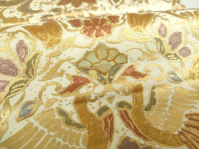 平和屋着物▼袋帯 螺鈿 鳳凰花文 金彩 正絹 逸品 DABL5008ps