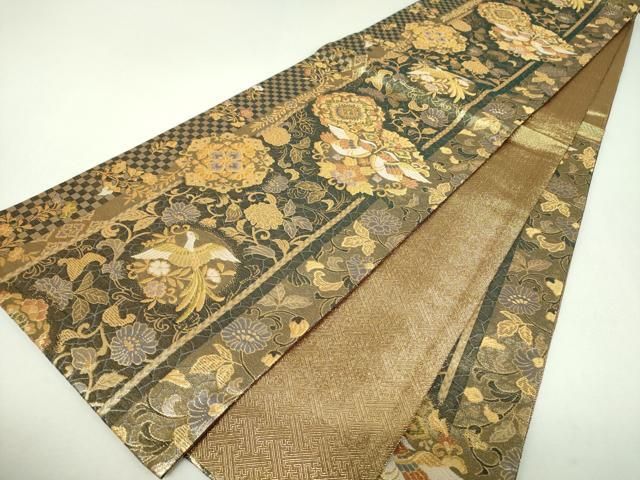 平和屋着物▼佐賀錦 六通柄袋帯 正倉院花鳥文 金糸 正絹 逸品 DABL5024ps