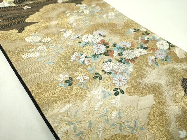 平和屋着物▼六通柄袋帯 雲取り流水花文 金銀糸 正絹 逸品 DABL5030ps