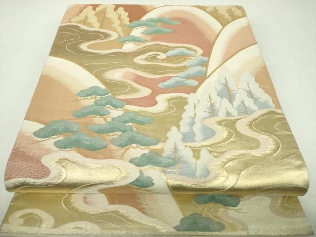 平和屋着物▼六通柄袋帯 遠山風景 金糸 正絹 逸品 DABL5040ps