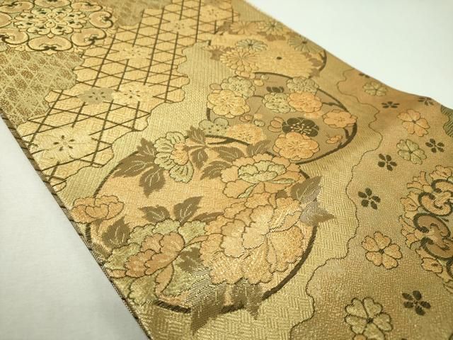 平和屋着物▼佐賀錦 両面 六通柄袋帯 正倉院花丸文 金糸 正絹 逸品 DABL5049ps