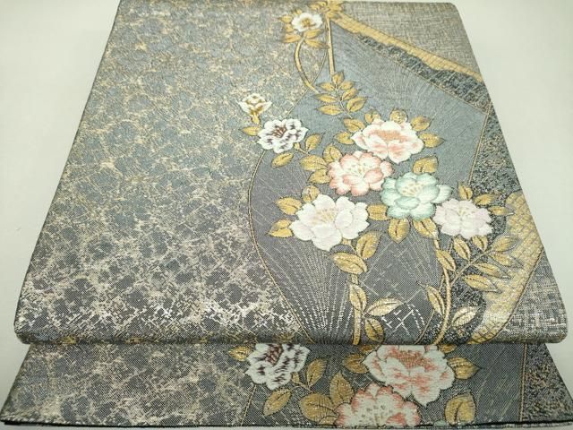 平和屋着物▼六通柄袋帯 草花間道 金糸 正絹 逸品 DABL5052ps