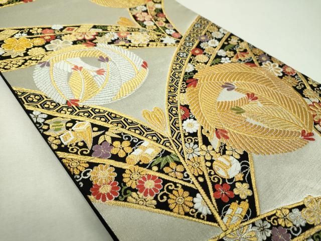 平和屋着物▼六通柄袋帯 宝尽くし花文 若松葉丸文 金銀糸 正絹 逸品 DABL5053ps