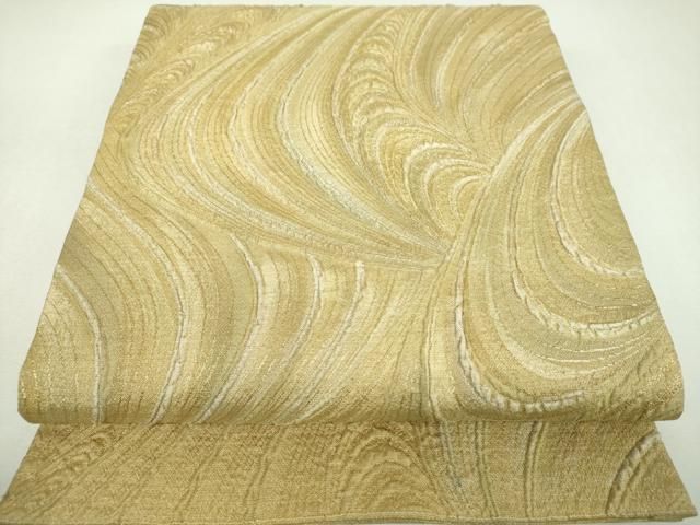 平和屋着物▼太鼓柄袋帯 作家物 ふくれ織 流水文 金糸 正絹 逸品 未使用 DABL5056ps