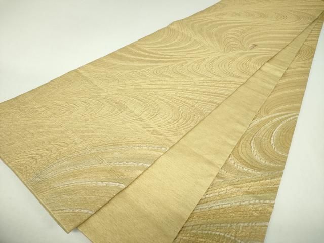 平和屋着物▼太鼓柄袋帯 作家物 ふくれ織 流水文 金糸 正絹 逸品 未使用 DABL5056ps