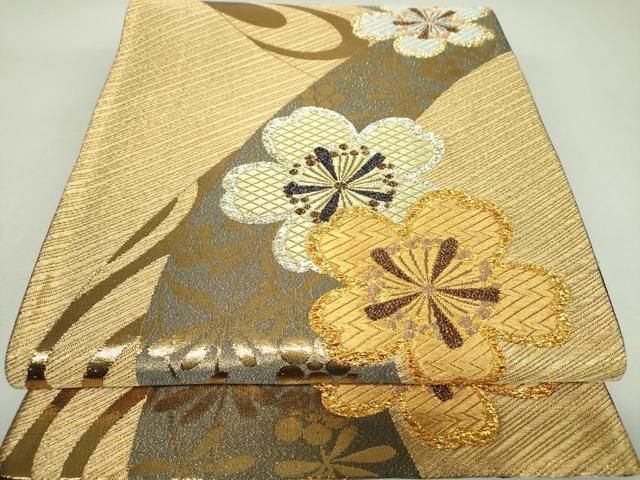 平和屋着物▼六通柄袋帯 舞桜 金銀糸 正絹 逸品 DABL5063ps