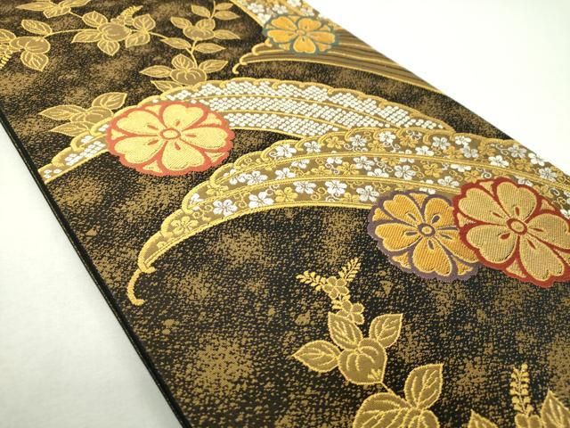 平和屋着物▼六通柄袋帯 立波花文 金銀糸 正絹 逸品 DABL5069ps