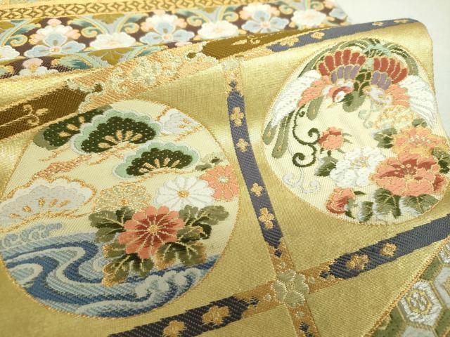 平和屋着物▼六通柄袋帯 唐織 王朝天絵 金糸 正絹 逸品 DABL5080ps