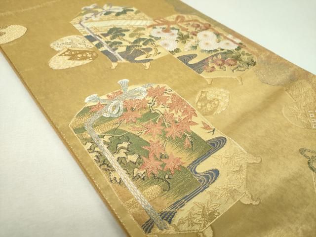平和屋着物▼六通柄袋帯 平安建都千二百年記念 貝桶花文 金銀糸 引箔 正絹 逸品 DABL5083ps
