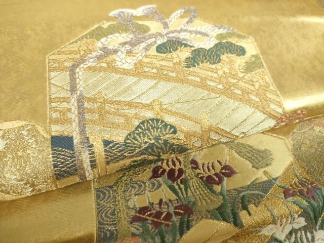 平和屋着物▼六通柄袋帯 平安建都千二百年記念 貝桶花文 金銀糸 引箔 正絹 逸品 DABL5083ps