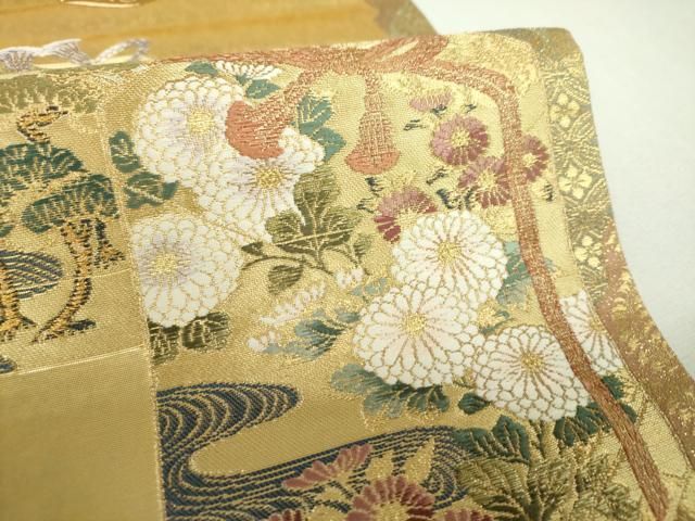 平和屋着物▼六通柄袋帯 平安建都千二百年記念 貝桶花文 金銀糸 引箔 正絹 逸品 DABL5083ps