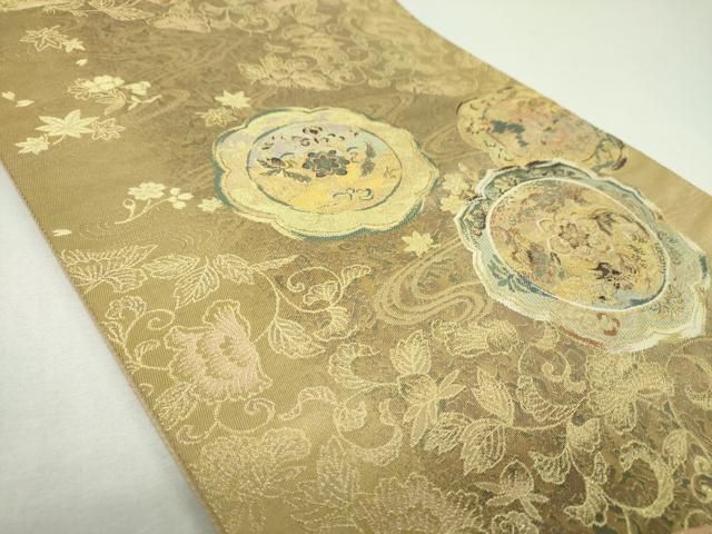 平和屋着物▼六通柄袋帯 正倉院鏡裏 金糸 引箔 正絹 逸品 DABL5086ps