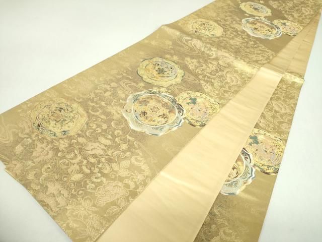 平和屋着物▼六通柄袋帯 正倉院鏡裏 金糸 引箔 正絹 逸品 DABL5086ps