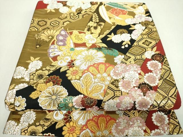 平和屋着物▼六通柄袋帯 唐織 彩苑花舞錦 金銀糸 正絹 逸品 DABL5089ps