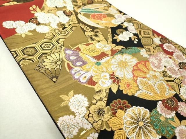 平和屋着物▼六通柄袋帯 唐織 彩苑花舞錦 金銀糸 正絹 逸品 DABL5089ps