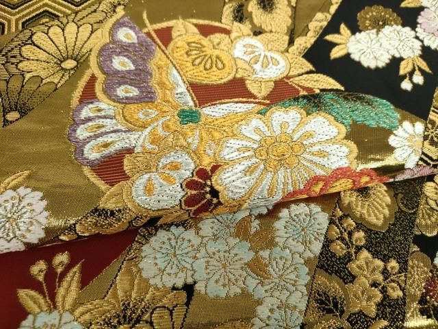 平和屋着物▼六通柄袋帯 唐織 彩苑花舞錦 金銀糸 正絹 逸品 DABL5089ps