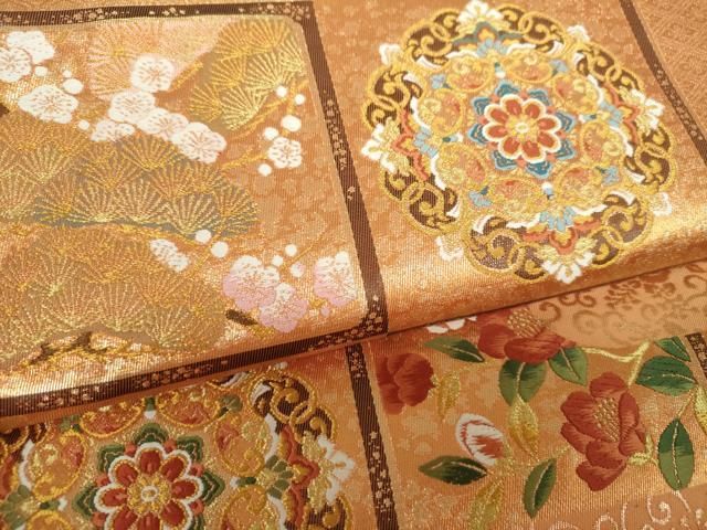 平和屋着物▼西陣 とみや織物謹製 とみや帯 六通柄袋帯 新六通優都里 唐織 正倉院花文 金糸 上代32万 証紙付 正絹 逸品 未使用 DABL5093ps