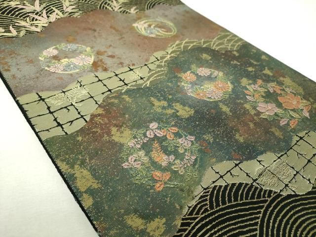 平和屋着物▼六通柄袋帯 流水花丸文 金銀糸 引箔 正絹 逸品 DABL5098ps