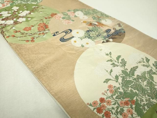 平和屋着物▼西陣 長嶋成織物 ながしま帯 六通柄袋帯 唐織 桃山を偲 紅白梅 休み鳥 金糸 引箔 正絹 逸品 DABL5173ps