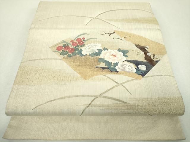 平和屋着物●太鼓柄袋帯 すくい織 地紙花文 金銀糸 正絹 逸品 DABL5250ps