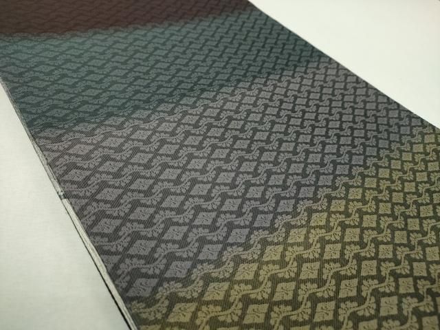 平和屋着物●日本画家 霜鳥忍の世界 両面 全通柄袋帯 名物裂花文 銀通し地 正絹 逸品 DABL5303ps