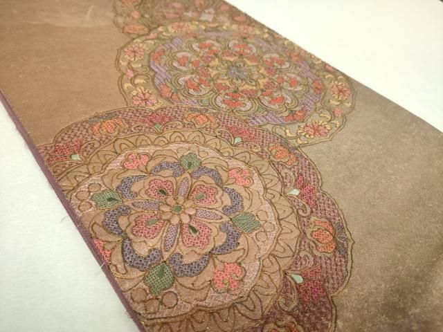 平和屋着物▼中国三大刺繍 スワトウ刺繍 汕頭刺繍 総刺繍 太鼓柄袋帯 駒刺繍 正倉院花文 金糸 引箔 正絹 逸品 DABL5338ps