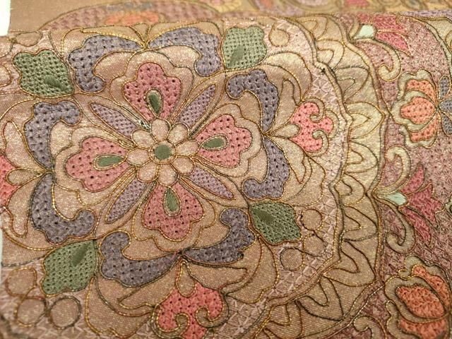 平和屋着物▼中国三大刺繍 スワトウ刺繍 汕頭刺繍 総刺繍 太鼓柄袋帯 駒刺繍 正倉院花文 金糸 引箔 正絹 逸品 DABL5338ps