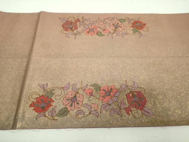 平和屋着物▼中国三大刺繍 スワトウ刺繍 汕頭刺繍 総刺繍 太鼓柄袋帯 駒刺繍 正倉院花文 金糸 引箔 正絹 逸品 DABL5338ps