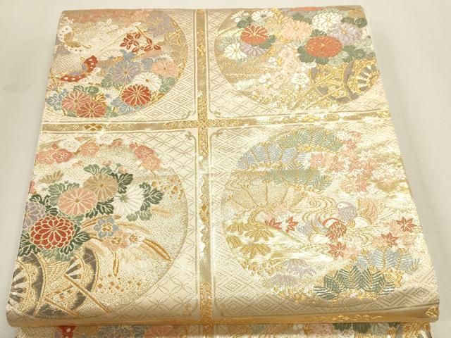 平和屋本店▼六通柄袋帯 唐織 能繍小袖 本金二重箔 正絹 逸品 DABL7526sf