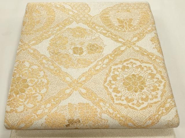 平和屋本店▼太鼓柄袋帯 つづれ織 花鳥菱取文 本金箔24K 正絹 逸品 DABL7533sf