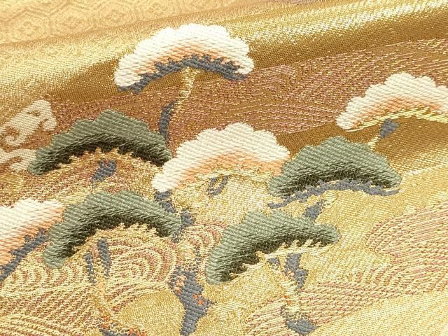 平和屋本店▼六通柄袋帯 唐織 扇面鴛鴦文 本金二重箔 正絹 逸品 DABL7535sf