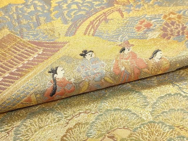 平和屋本店▼全通柄袋帯 人物風景文 本金二重箔 正絹 逸品 DABL7536sf