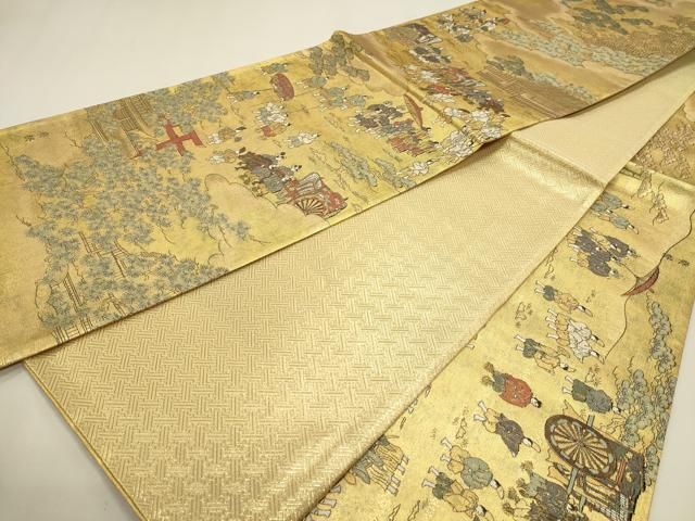 平和屋本店▼佐賀錦 全通全景柄袋帯 人物風景文 本金箔 正絹 逸品 DABL7537sf