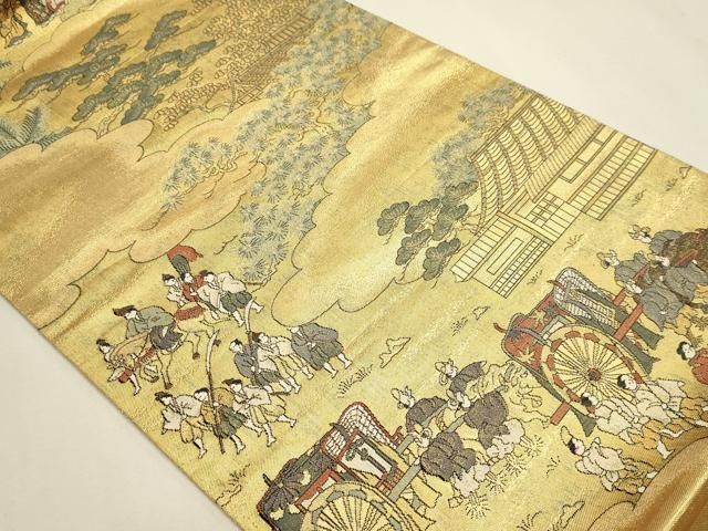 平和屋本店▼佐賀錦 全通全景柄袋帯 人物風景文 本金箔 正絹 逸品 DABL7537sf