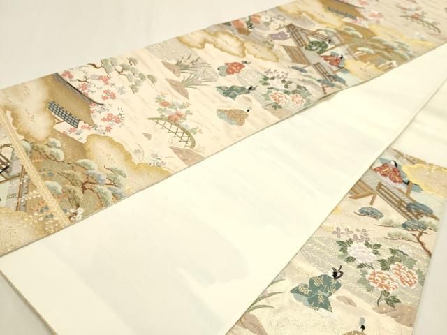 平和屋本店▼六通柄袋帯 唐織 大歌仙絵文 九百錦本金入 正絹 逸品 DABL7539sf