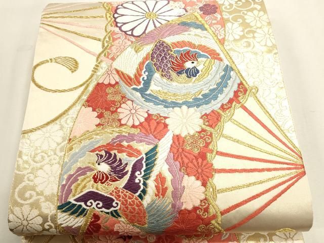 平和屋本店▼六通柄袋帯 唐織 能衣流扇文 本金箔 正絹 逸品 DABL7542sf