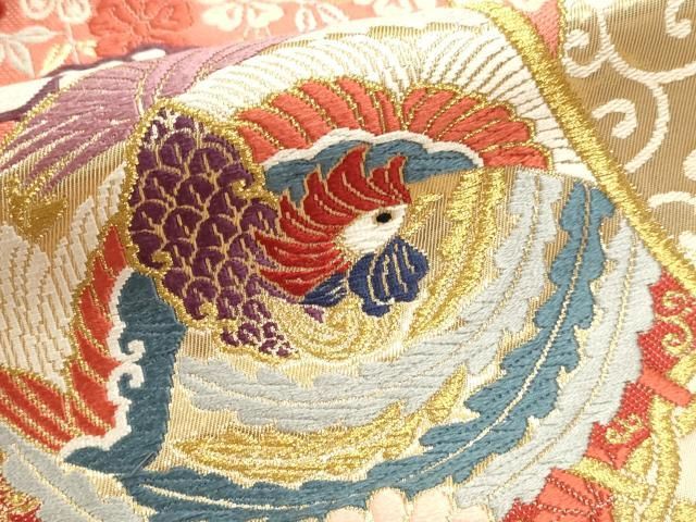 平和屋本店▼六通柄袋帯 唐織 能衣流扇文 本金箔 正絹 逸品 DABL7542sf