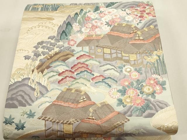 平和屋本店▼「美しいキモノ」お馴染みのメーカー となみ織物 六通柄袋帯 唐織 風景草花文 純金箔 正絹 逸品 DABL7543sf