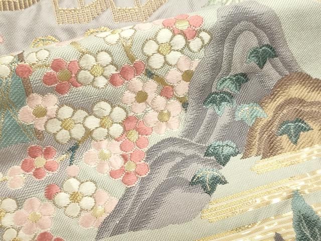 平和屋本店▼「美しいキモノ」お馴染みのメーカー となみ織物 六通柄袋帯 唐織 風景草花文 純金箔 正絹 逸品 DABL7543sf