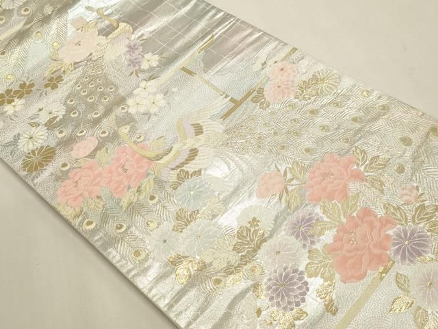 平和屋本店▼六通柄袋帯 孔雀花文 純金二重箔 正絹 逸品 DABL7547sf