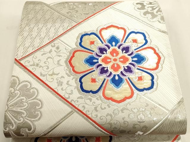 平和屋本店▼六通柄袋帯 九百錦 正倉院花文 二丁箔 ホワイトゴールド箔 本金箔 正絹 逸品 DABL7564sf