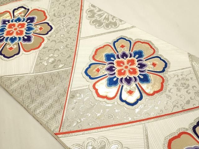 平和屋本店▼六通柄袋帯 九百錦 正倉院花文 二丁箔 ホワイトゴールド箔 本金箔 正絹 逸品 DABL7564sf