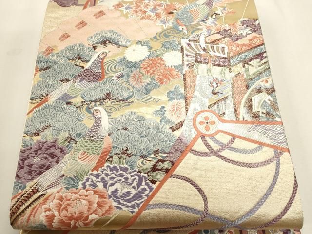 平和屋本店▼六通柄袋帯 唐織 九百錦 風景文 純金箔24k 正絹 逸品 DABL7567sf