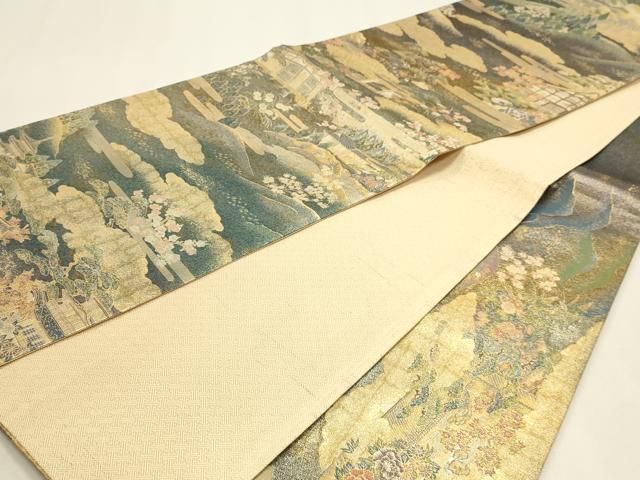 平和屋本店▼六通柄袋帯 風景文 世界文化遺産指定記念 本金箔 正絹 逸品 DABL7568sf