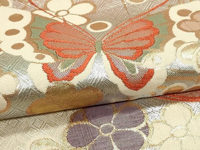 平和屋本店▼佐賀錦 六通柄袋帯 花蝶文 幻彩 純金箔二重織 正絹 逸品 DABL7572sf