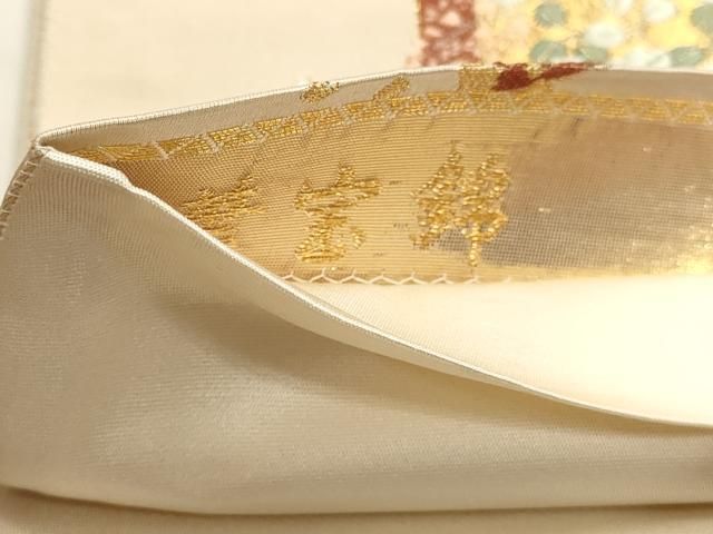 平和屋本店▼六通柄袋帯 唐織 華宝錦 群れ鶴花車文 本金箔 正絹 逸品 DABL7574sf