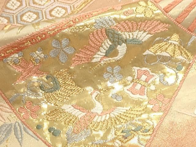 平和屋本店▼六通柄袋帯 唐織 飛鶴花文 純金箔 正絹 逸品 DABL7577sf