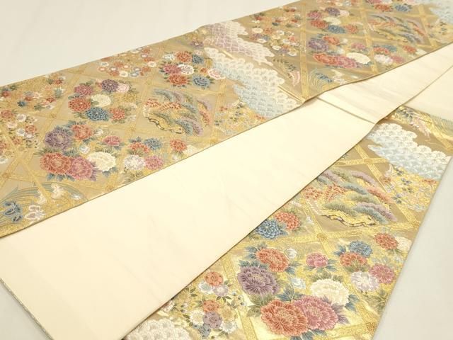 平和屋本店▼六通柄袋帯 唐織 花菱花丸文 本金箔 正絹 逸品 DABL7594sf