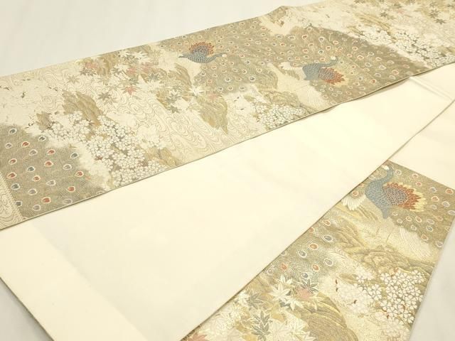平和屋本店▼六通柄袋帯 屏風絵孔雀紋 純金箔 正絹 逸品 DABL7604sf